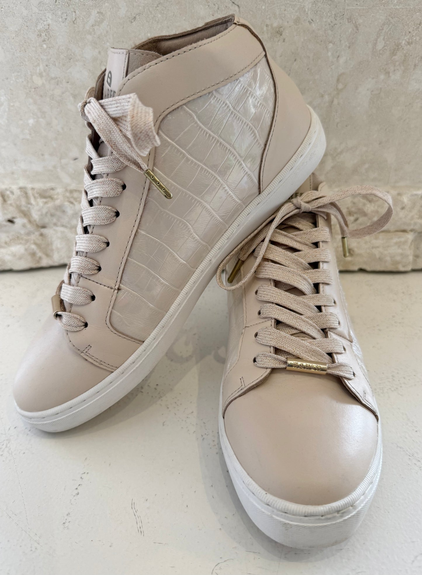 Bared Pink Leather High Top Sneakers - Size 38