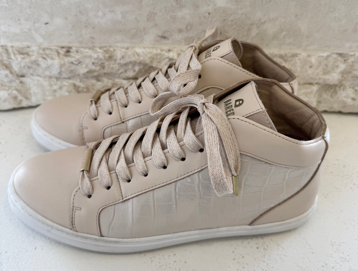 Bared Pink Leather High Top Sneakers - Size 38