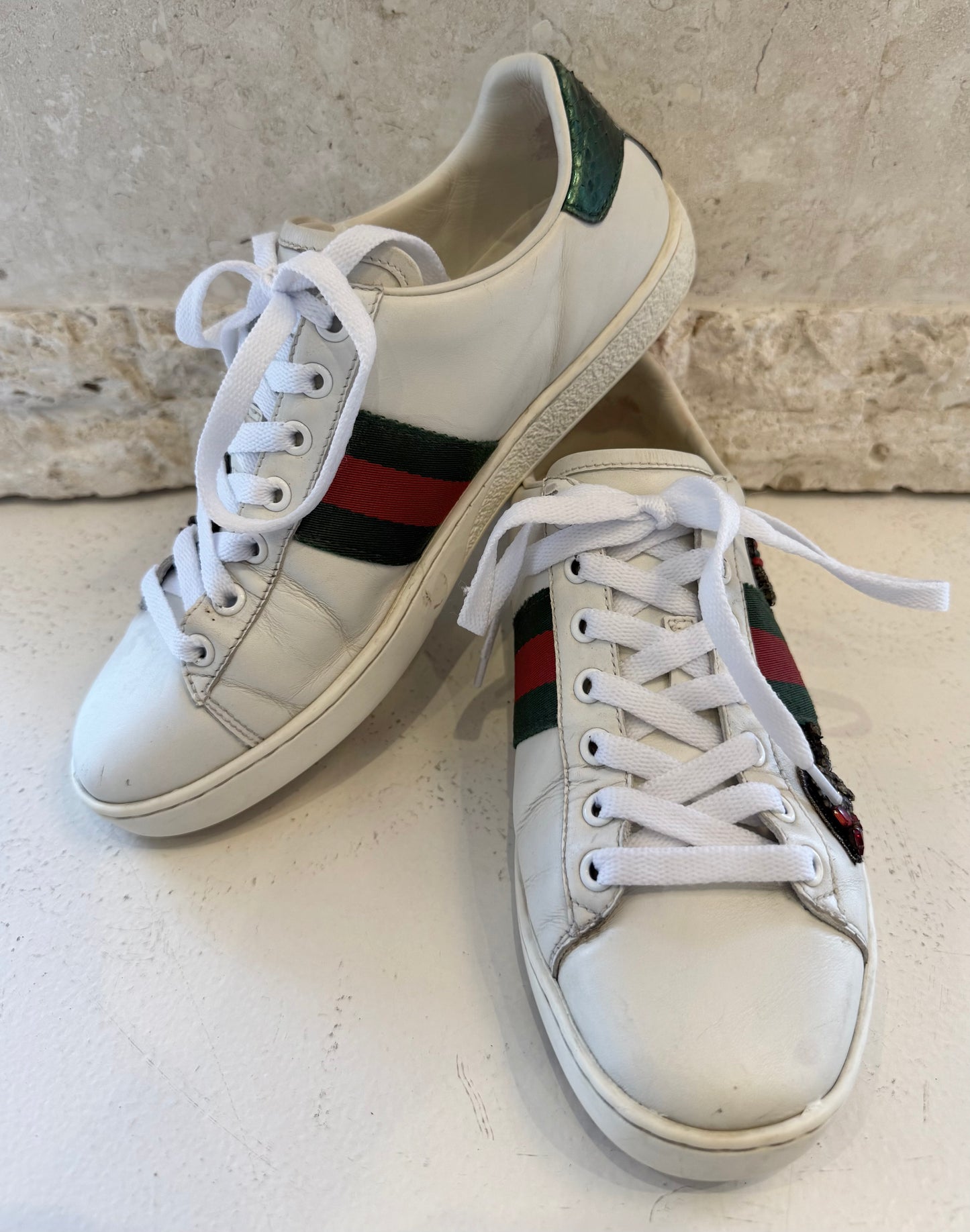 Gucci White Ace Low Top Sneakers - Size 37