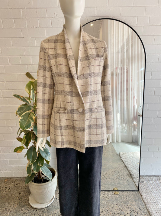 Viktoria and Woods Beige Check Williamsburg Wool Blazer - Size 2 (10)