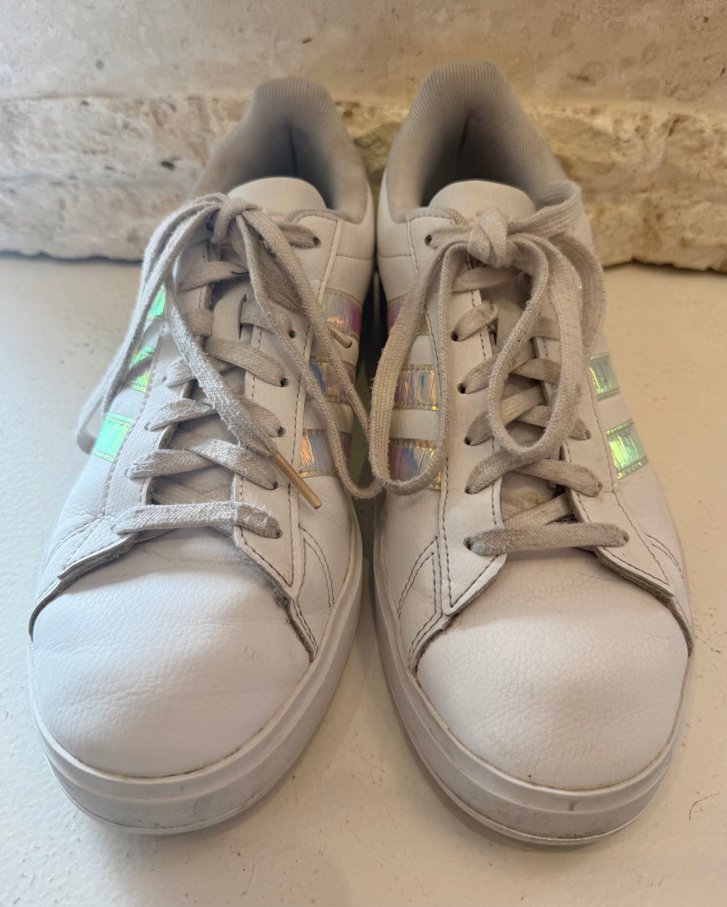 Adidas White Iridescent Grand Sneakers - Size 8.5