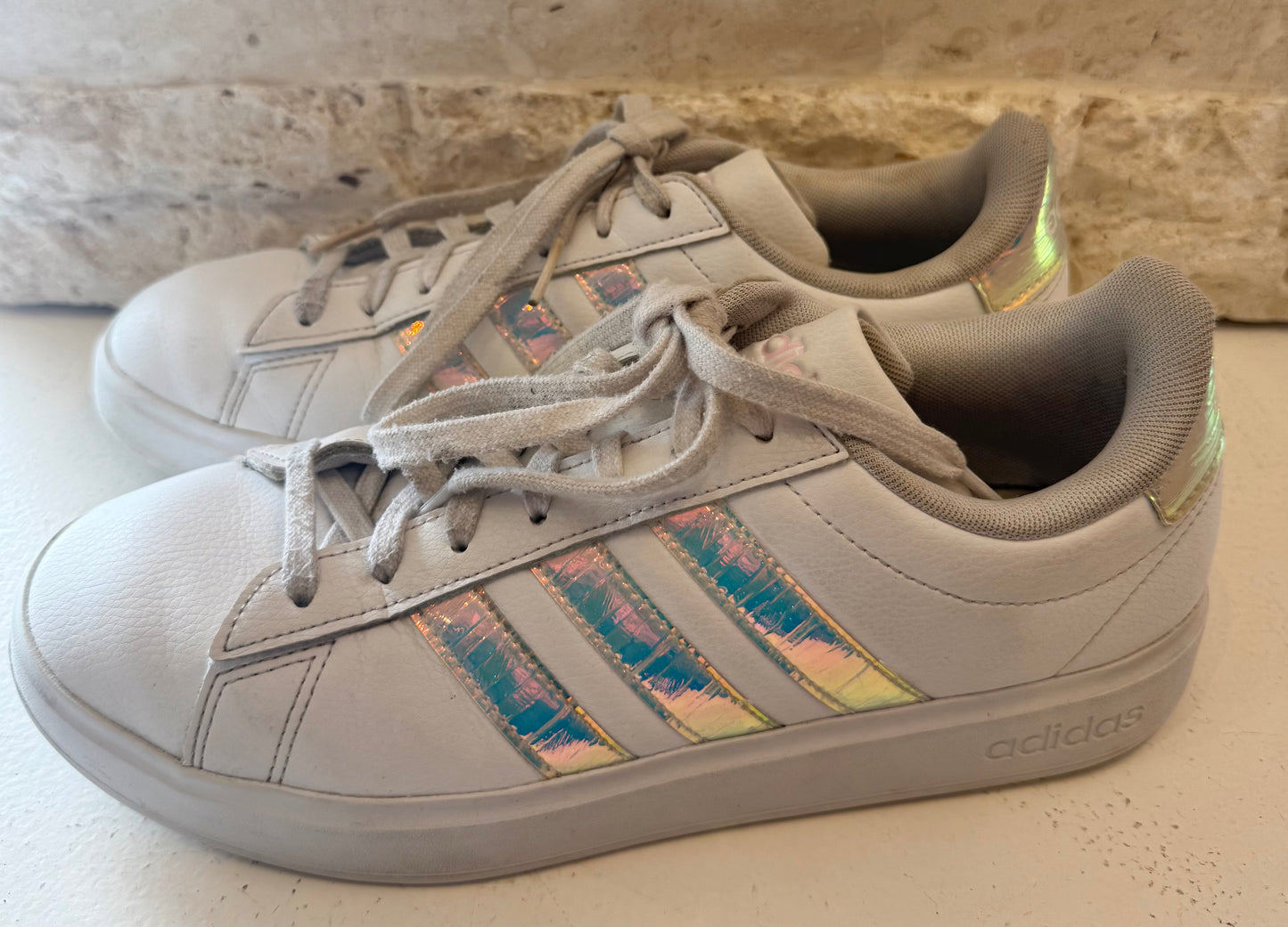 Adidas White Iridescent Grand Sneakers - Size 8.5