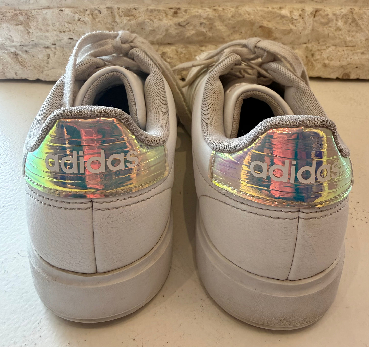 Adidas White Iridescent Grand Sneakers - Size 8.5