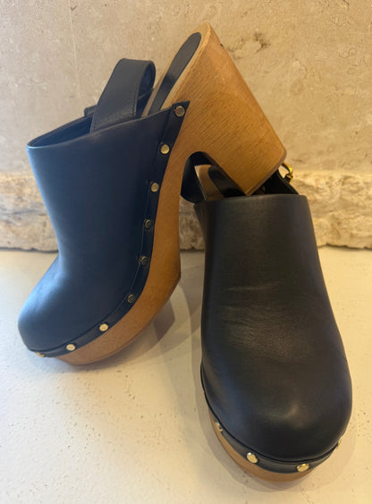Husk Black Leather Clogs - Size 39