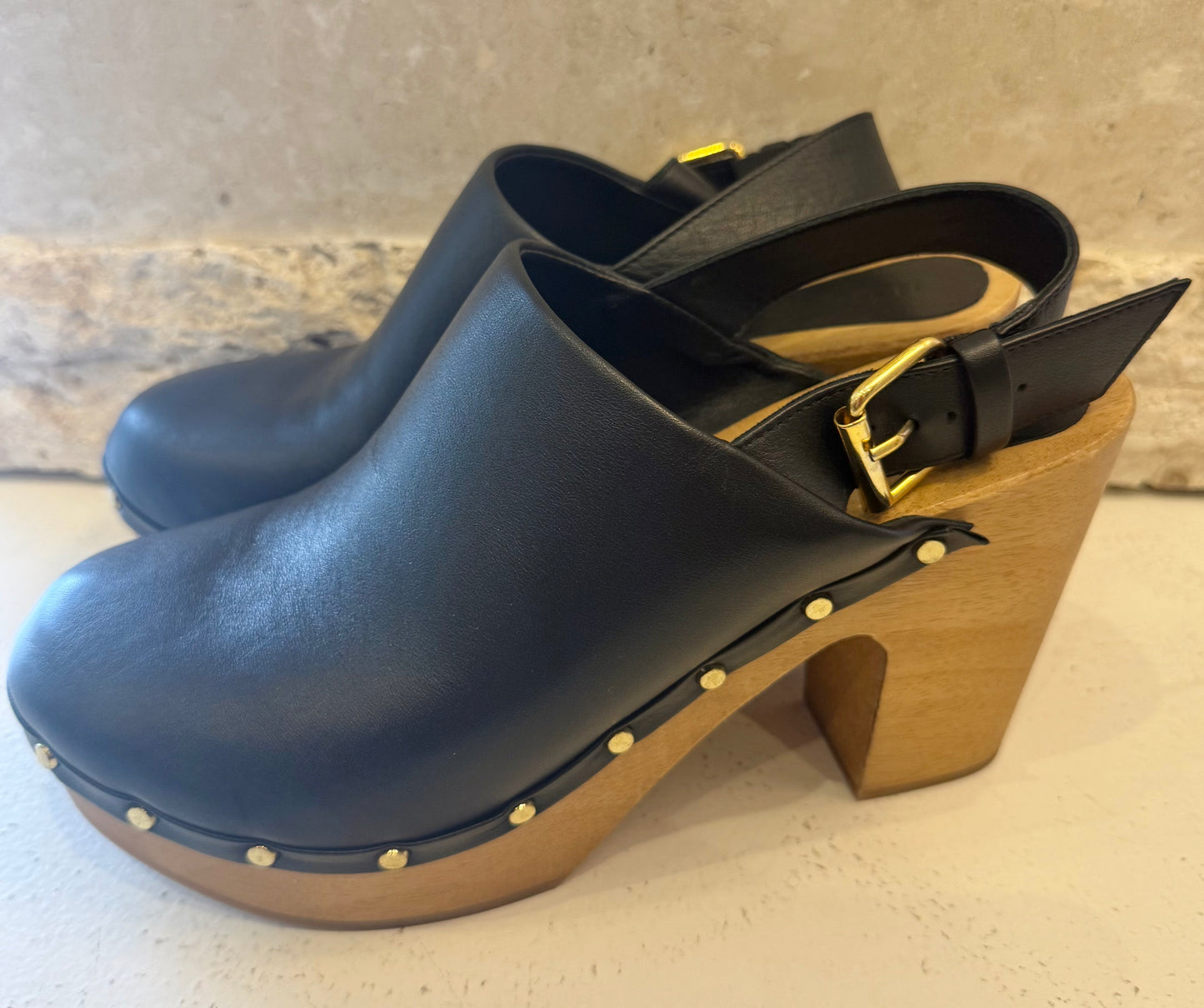 Husk Black Leather Clogs - Size 39