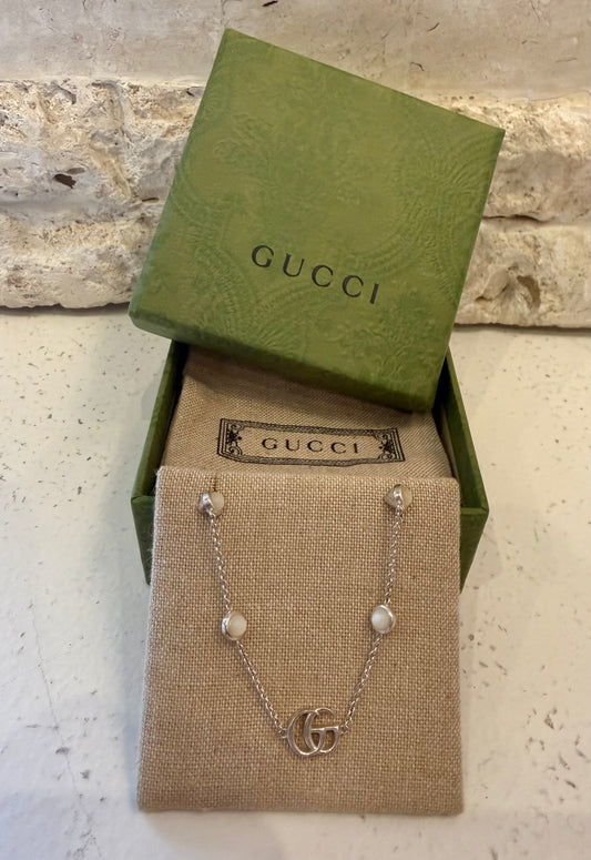 Gucci Silver GG Marmont Mother of Pearl Bracelet