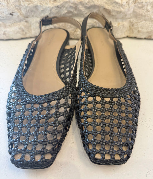 Country Road Black Woven Leather Slingback Flats - Size 38