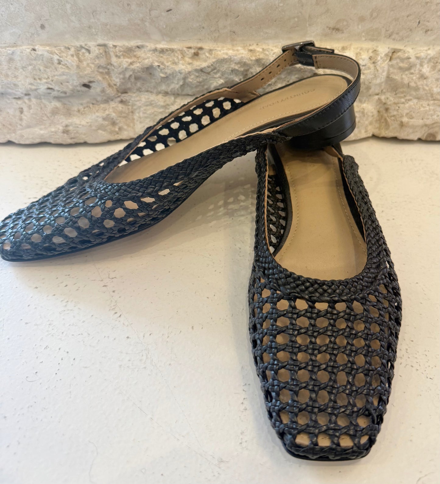Country Road Black Woven Leather Slingback Flats - Size 38