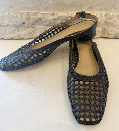 Country Road Black Woven Leather Slingback Flats - Size 38