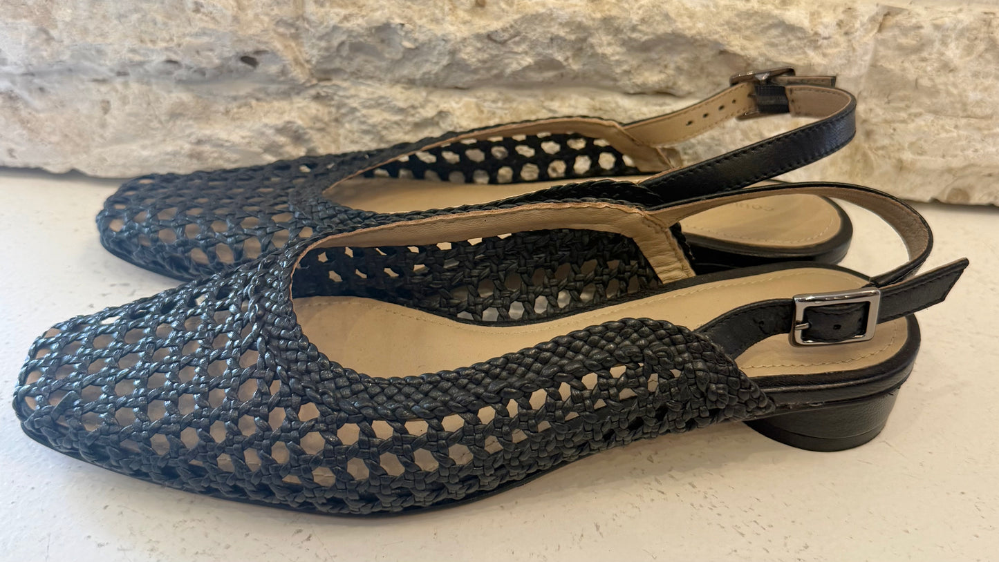 Country Road Black Woven Leather Slingback Flats - Size 38