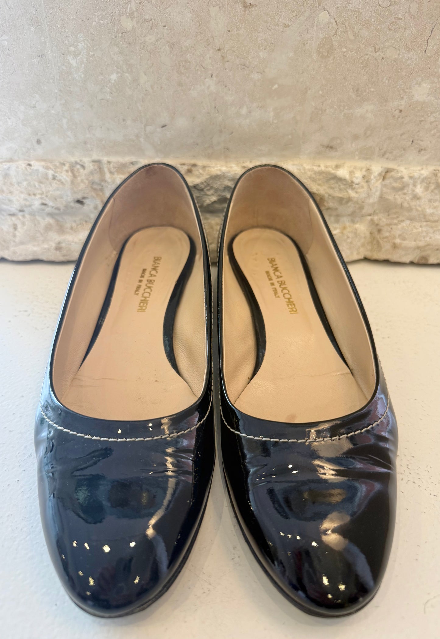 Bianca Buccheri Black Patent Pearl Heels - Size 40