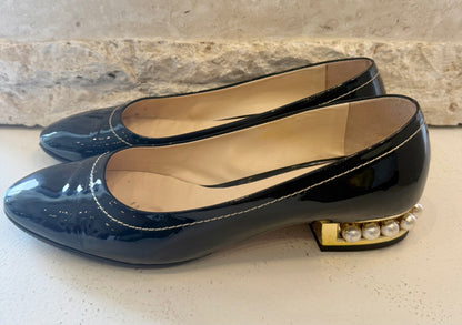 Bianca Buccheri Black Patent Pearl Heels - Size 40