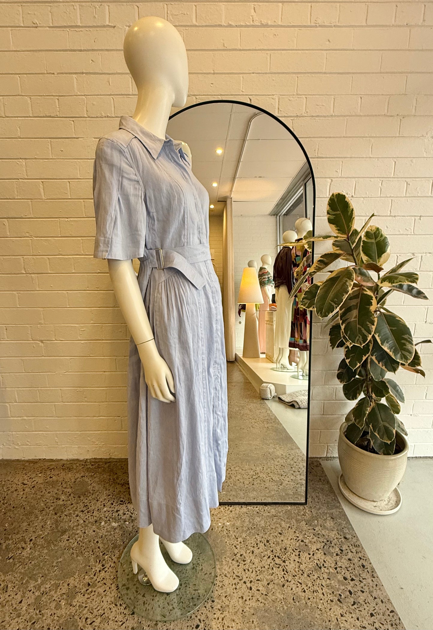 Country Road Sky Linen Blend Cinched Shirt Dress - Size 12