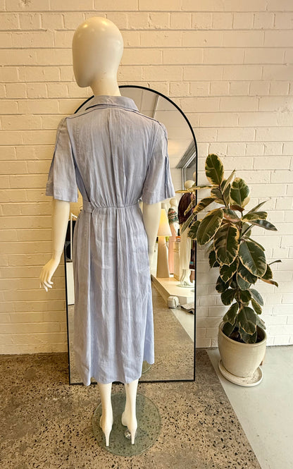 Country Road Sky Linen Blend Cinched Shirt Dress - Size 12