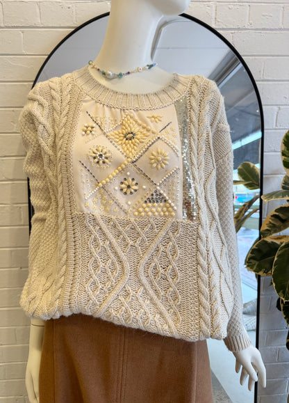 Twinset Simona Barbieri Cream Cable Knit Jumper - Size M