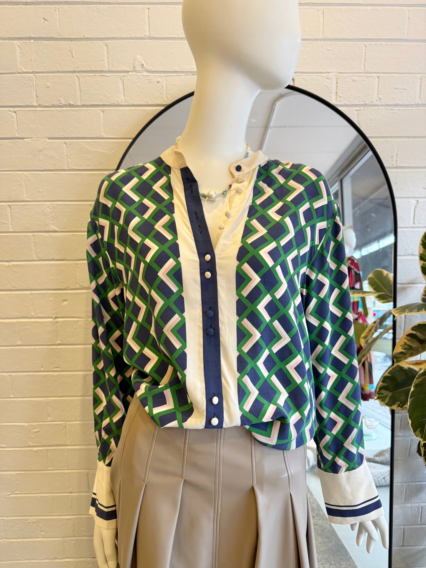 Husk Green and Blue Silk Blouse - Size 8