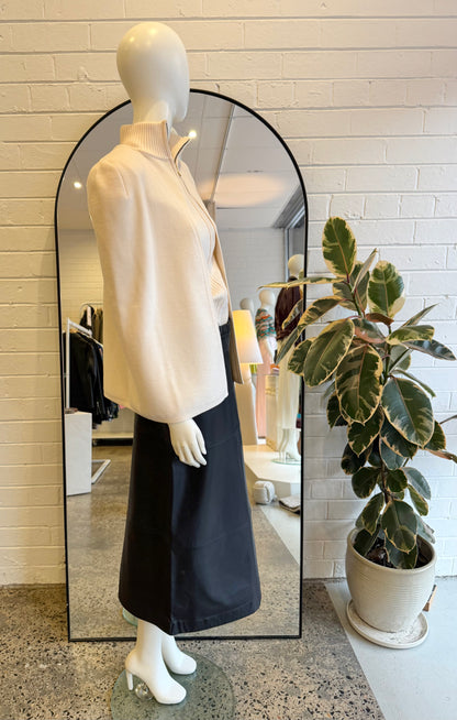 Veronika Maine Black Leather Midi Skirt - Size 8