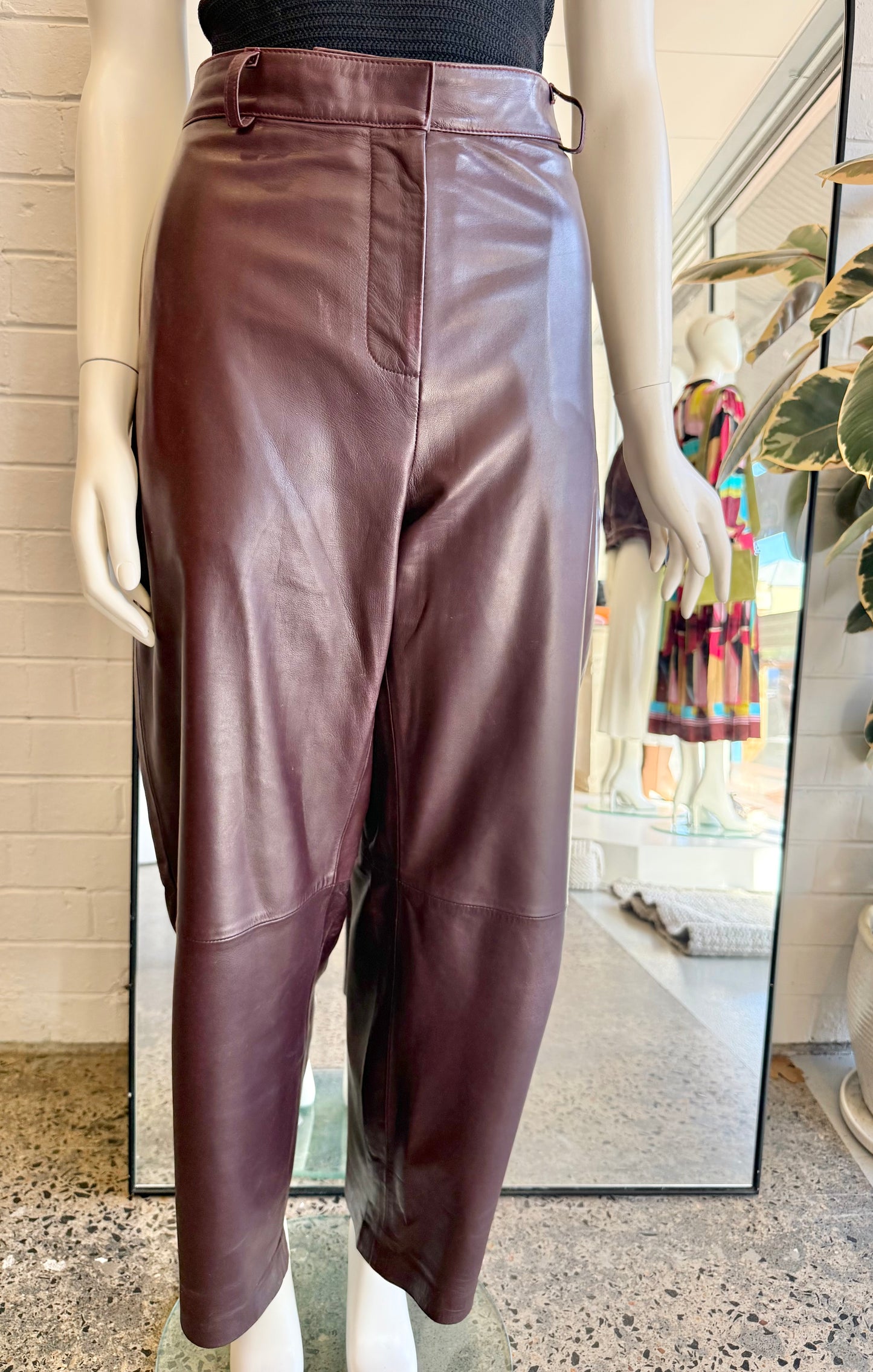 St Agni Burgundy Leather Pants - Size S