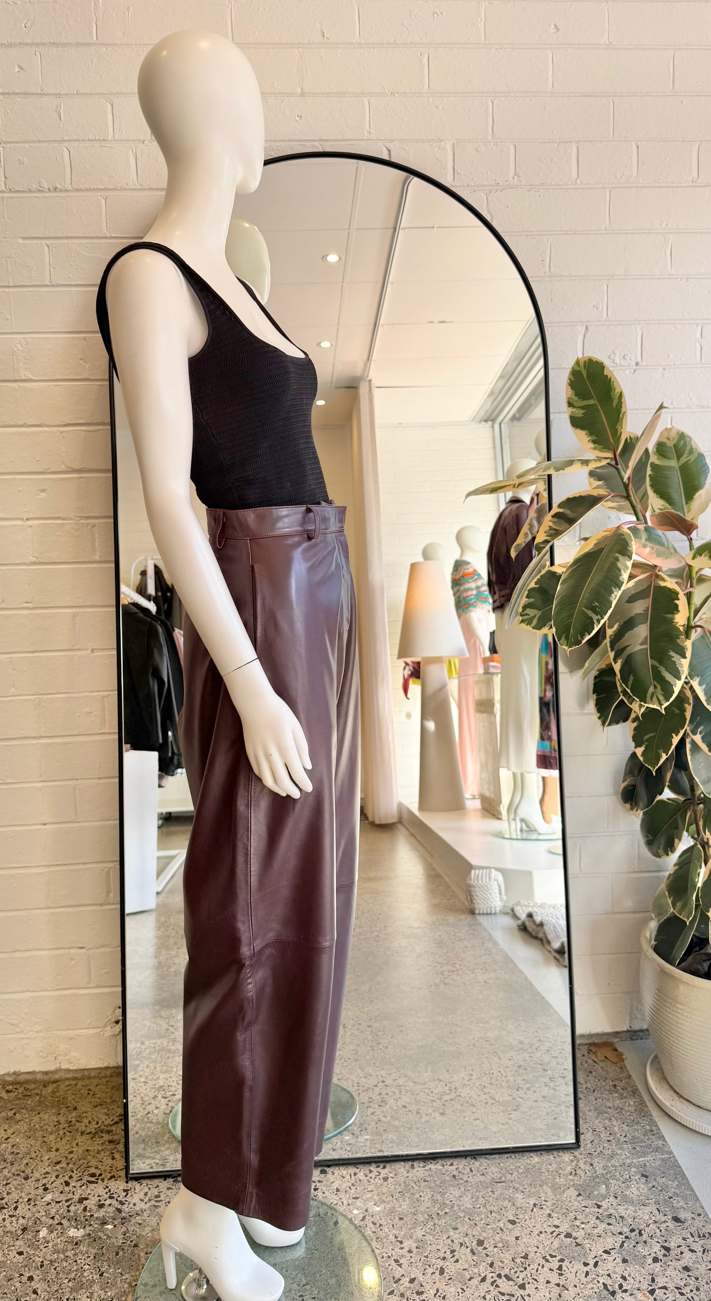 St Agni Burgundy Leather Pants - Size S