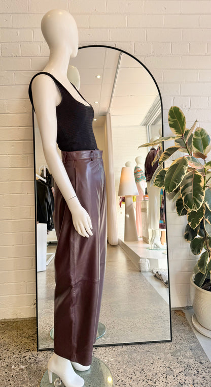 St Agni Burgundy Leather Pants - Size S