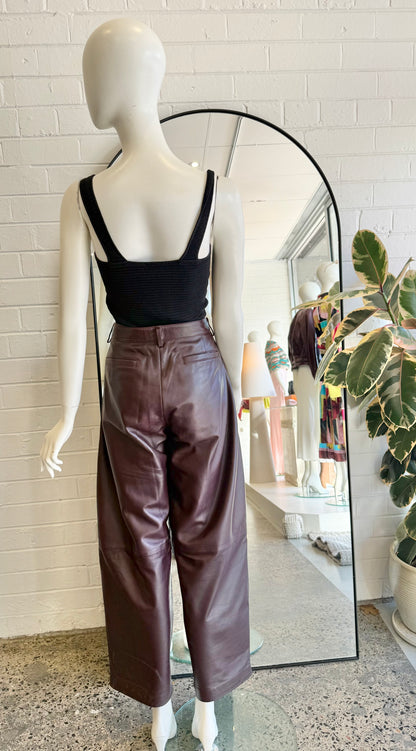 St Agni Burgundy Leather Pants - Size S
