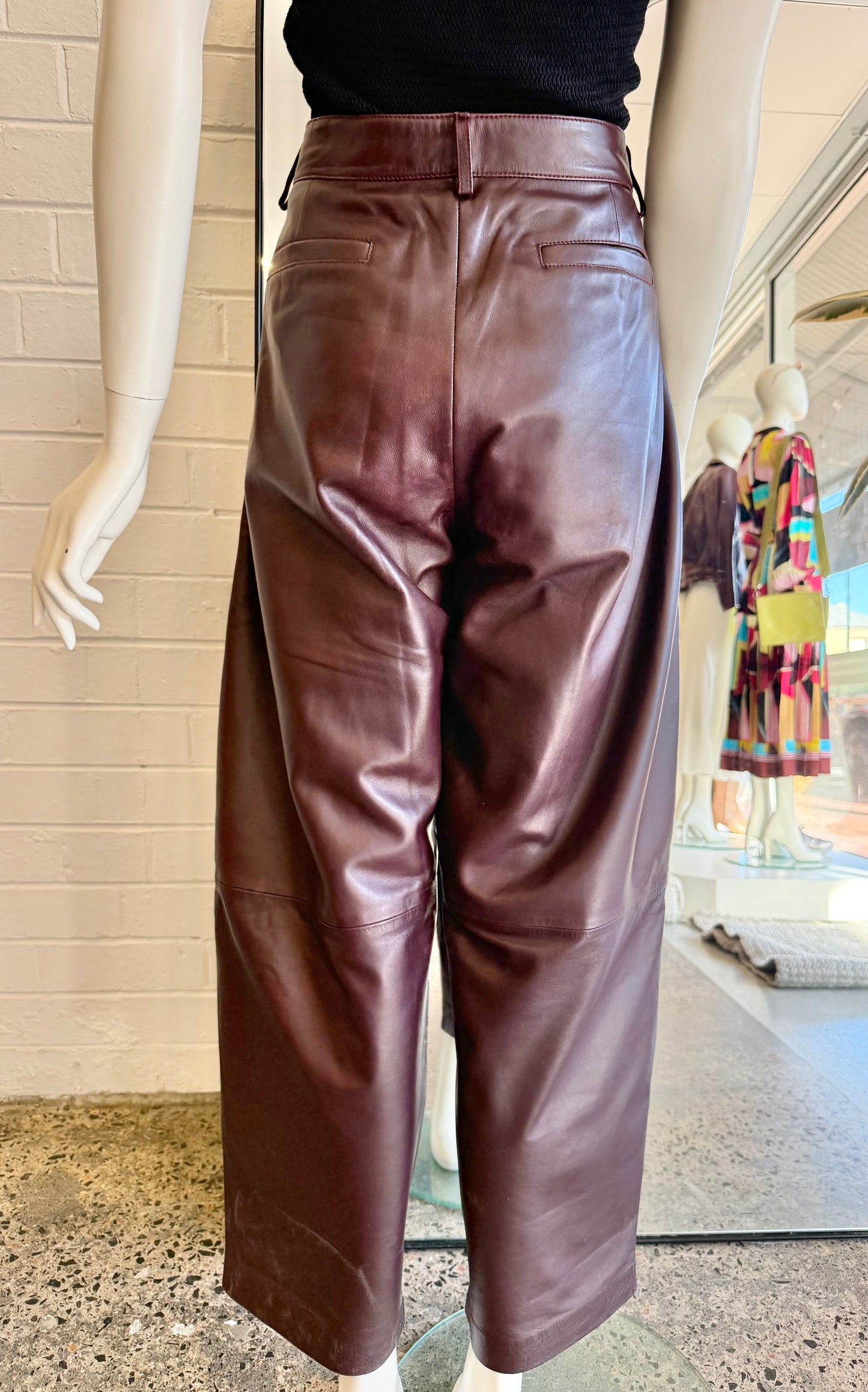 St Agni Burgundy Leather Pants - Size S