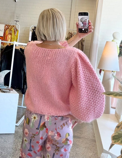 Dawn X Dare 'Faye" Chunky Knit Jumper in Pink - Size Medium (10-12)