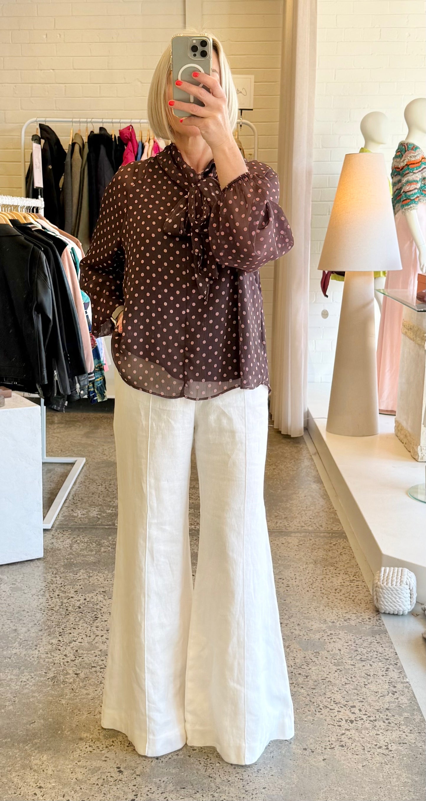Zara Burgundy Polk Dot Blouse - Size S