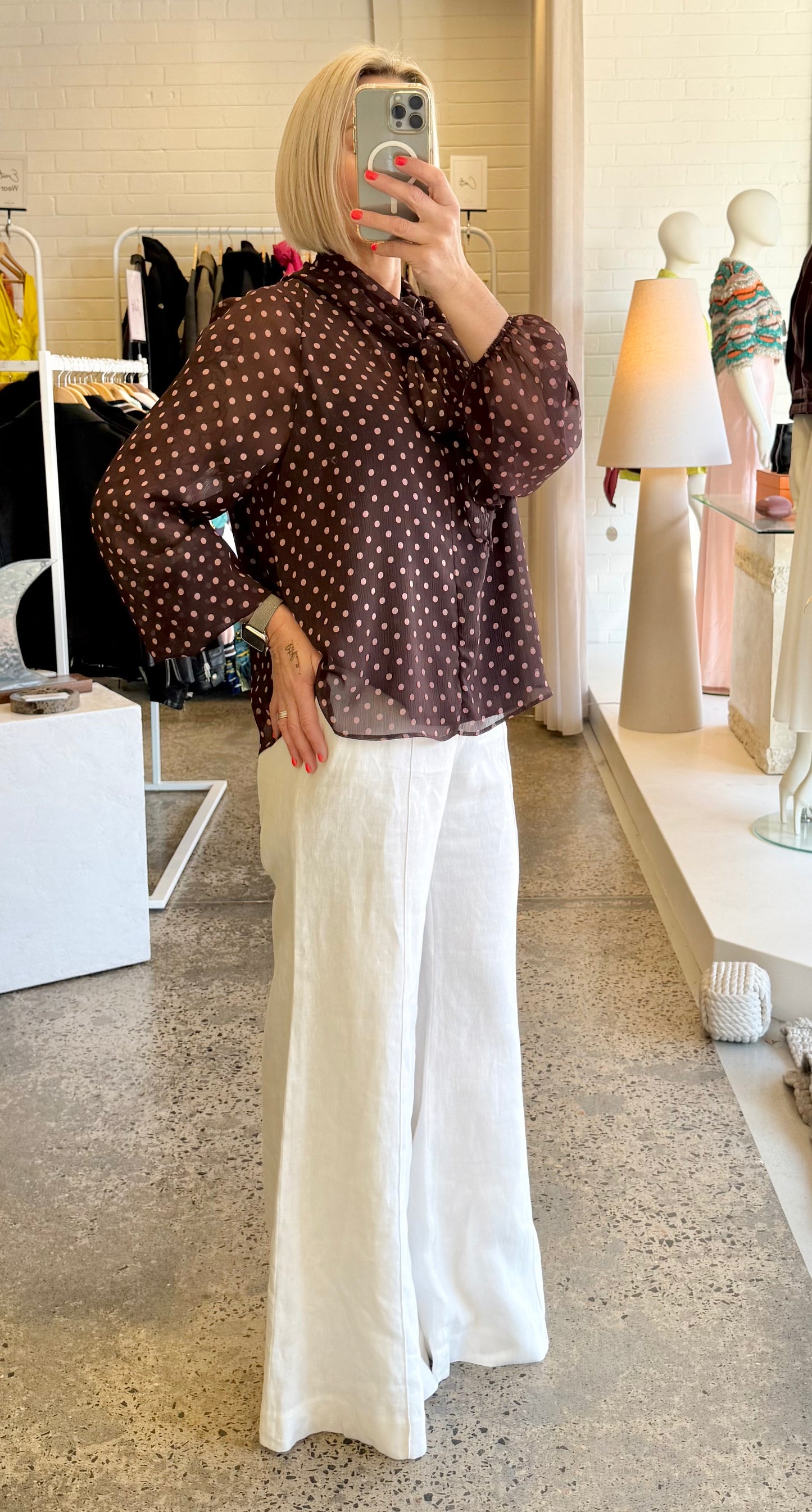 Zara Burgundy Polk Dot Blouse - Size S