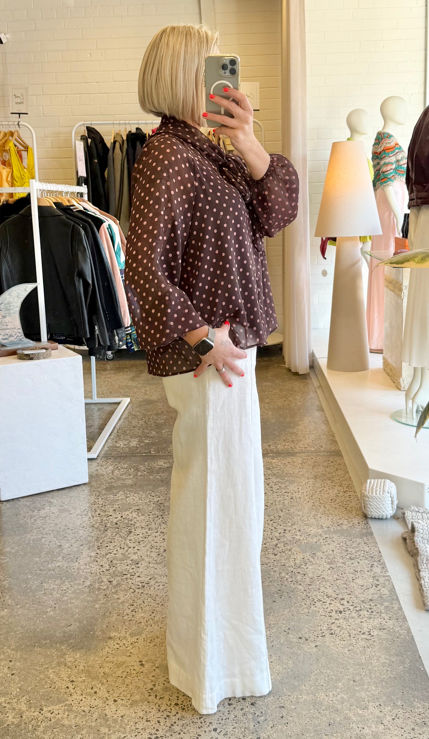 Zara Burgundy Polk Dot Blouse - Size S