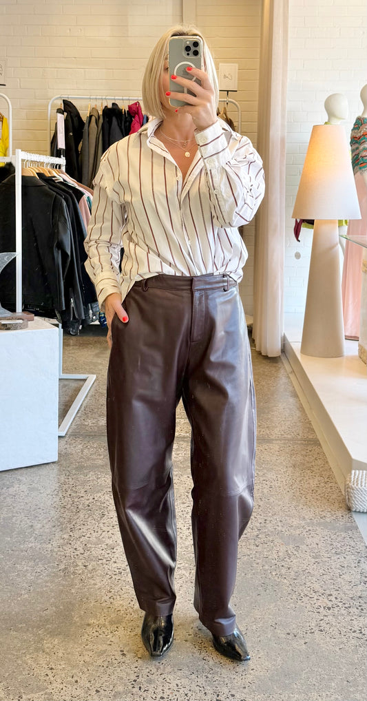 St Agni Burgundy Leather Pants - Size S
