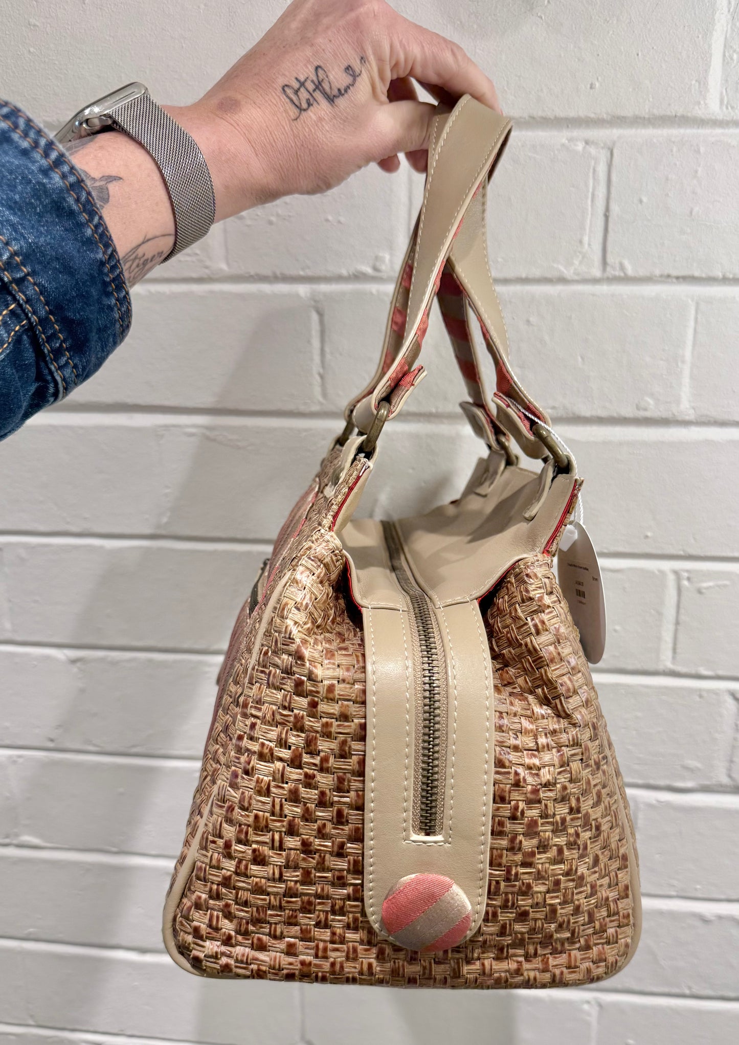 Etiquette Woven Brown Handbag