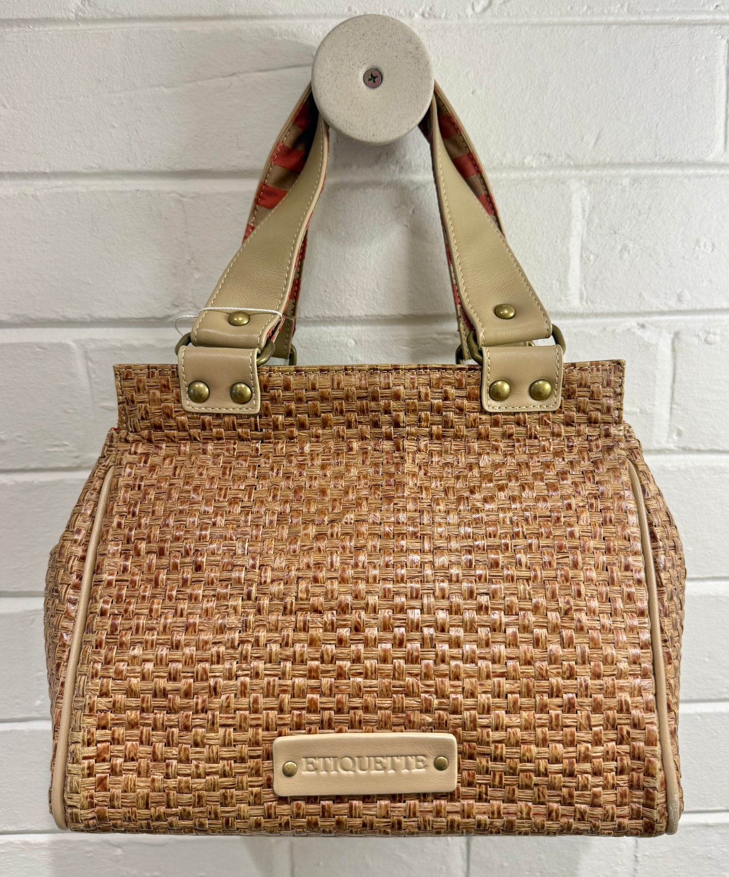 Etiquette Woven Brown Handbag