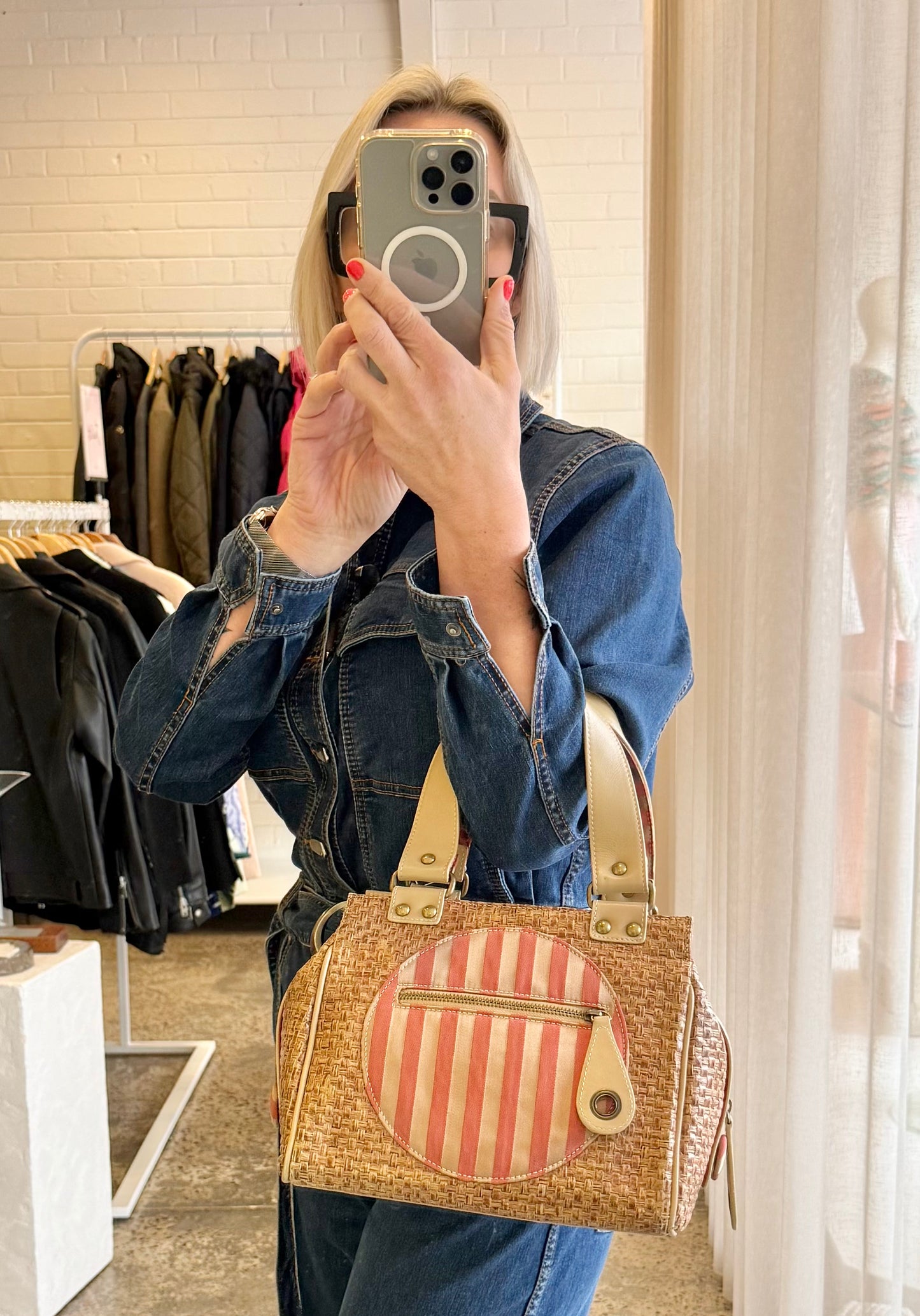 Etiquette Woven Brown Handbag