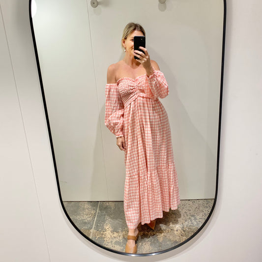 Steele Jaques Midi Dress in Pink Gingham - Size M (10-12)