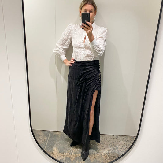 AJE Mika Draped Split Midi Skirt - Size 12