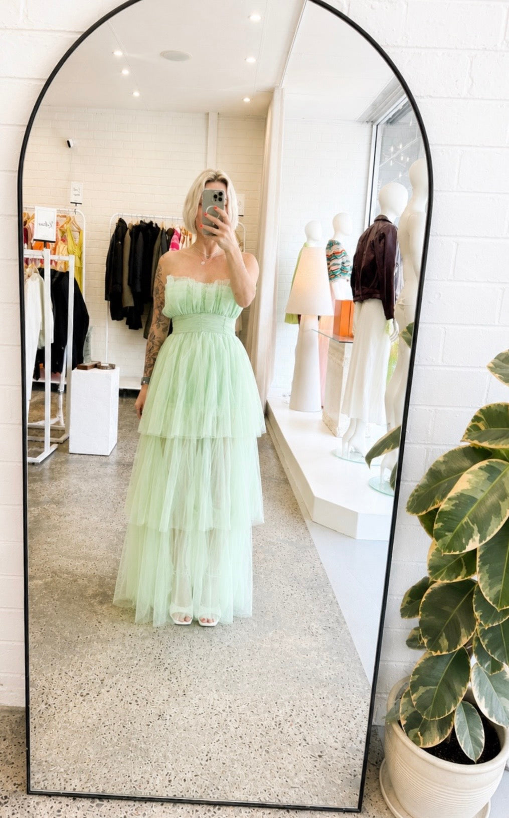 Lace & Beads Tulle Maxi Dress in Mint - Size 8