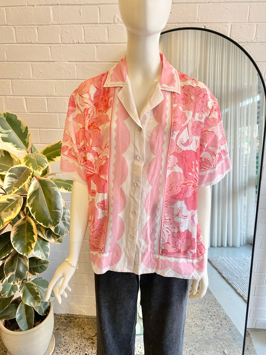 Antipodean Pink Cotton/Silk Shirt - Size 14