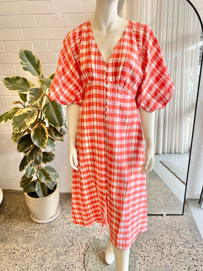 Country Road Red and White Check Midi Dress - Size 6