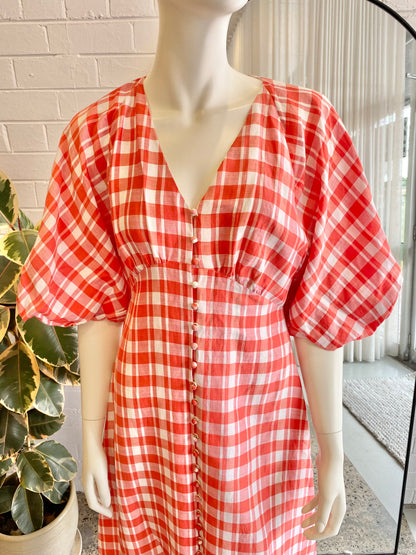 Country Road Red and White Check Midi Dress - Size 6