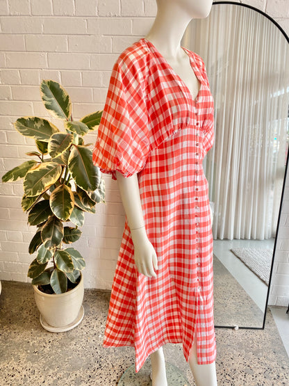 Country Road Red and White Check Midi Dress - Size 6