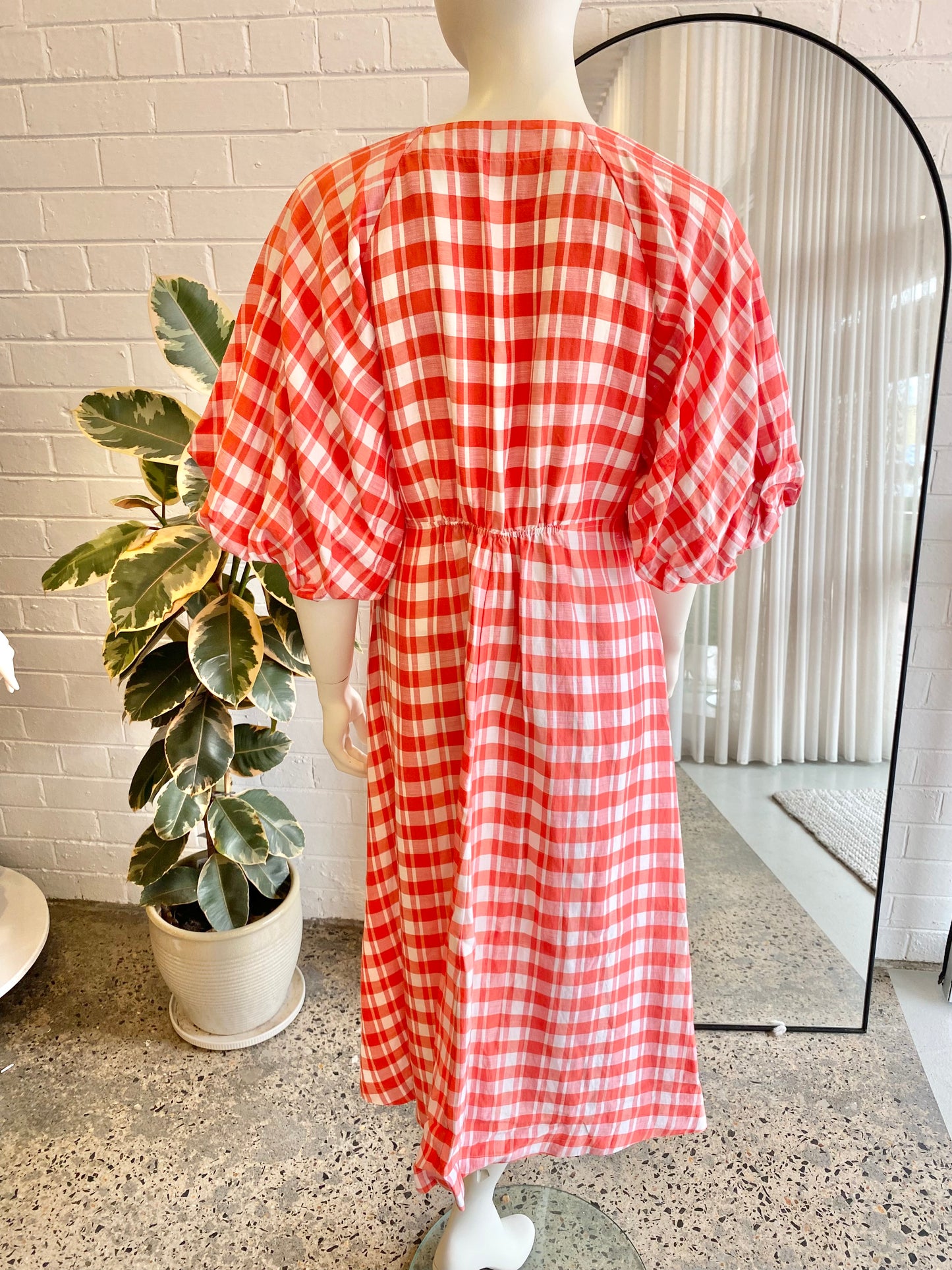 Country Road Red and White Check Midi Dress - Size 6