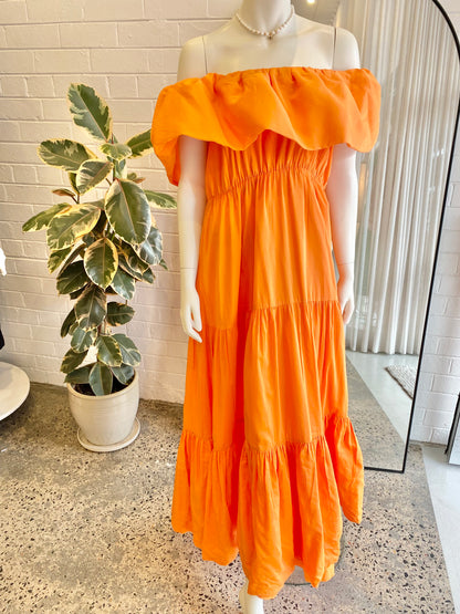 Country Road Orange Linen Silk Midi Dress - Size 12