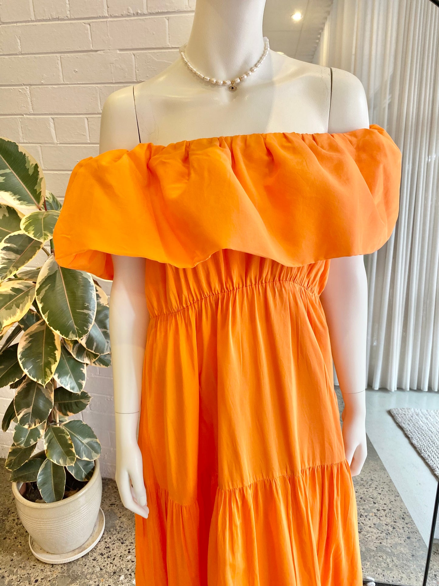 Country Road Orange Linen Silk Midi Dress - Size 12