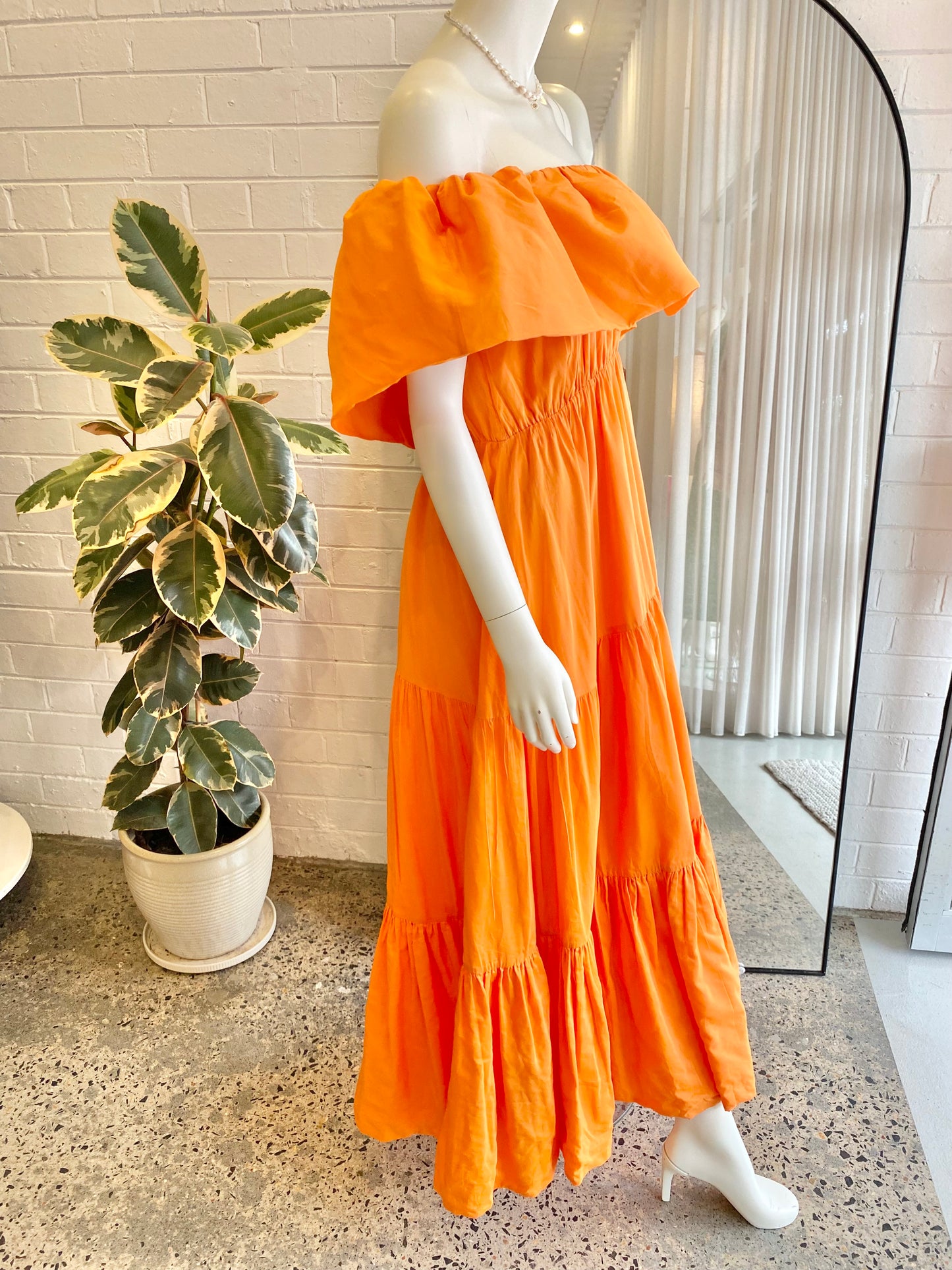 Country Road Orange Linen Silk Midi Dress - Size 12