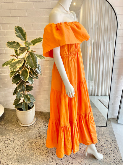 Country Road Orange Linen Silk Midi Dress - Size 12