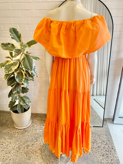 Country Road Orange Linen Silk Midi Dress - Size 12