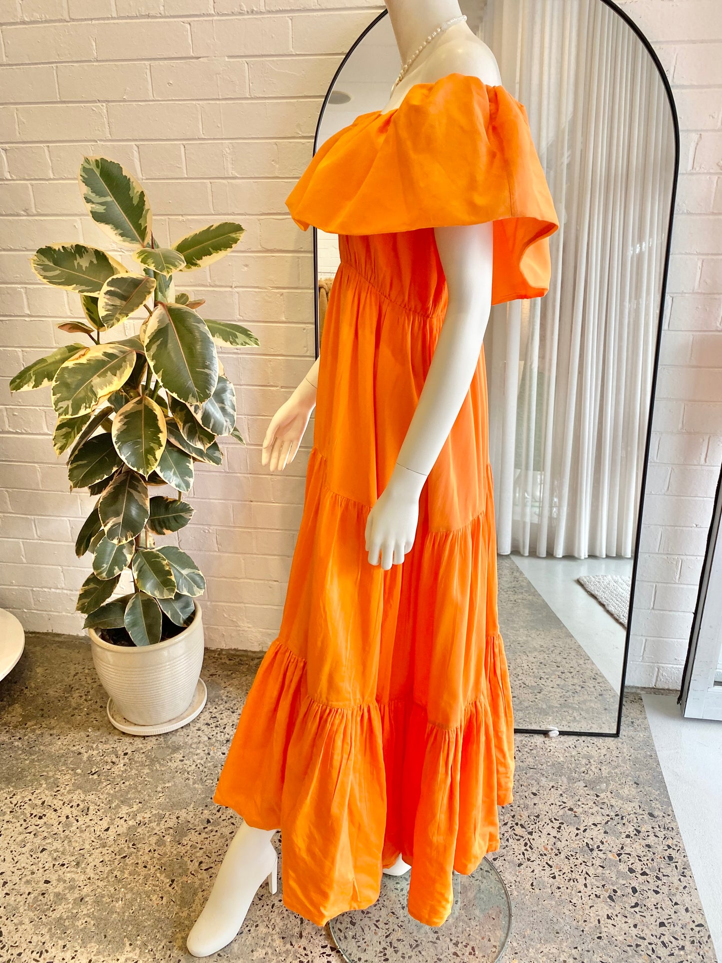Country Road Orange Linen Silk Midi Dress - Size 12