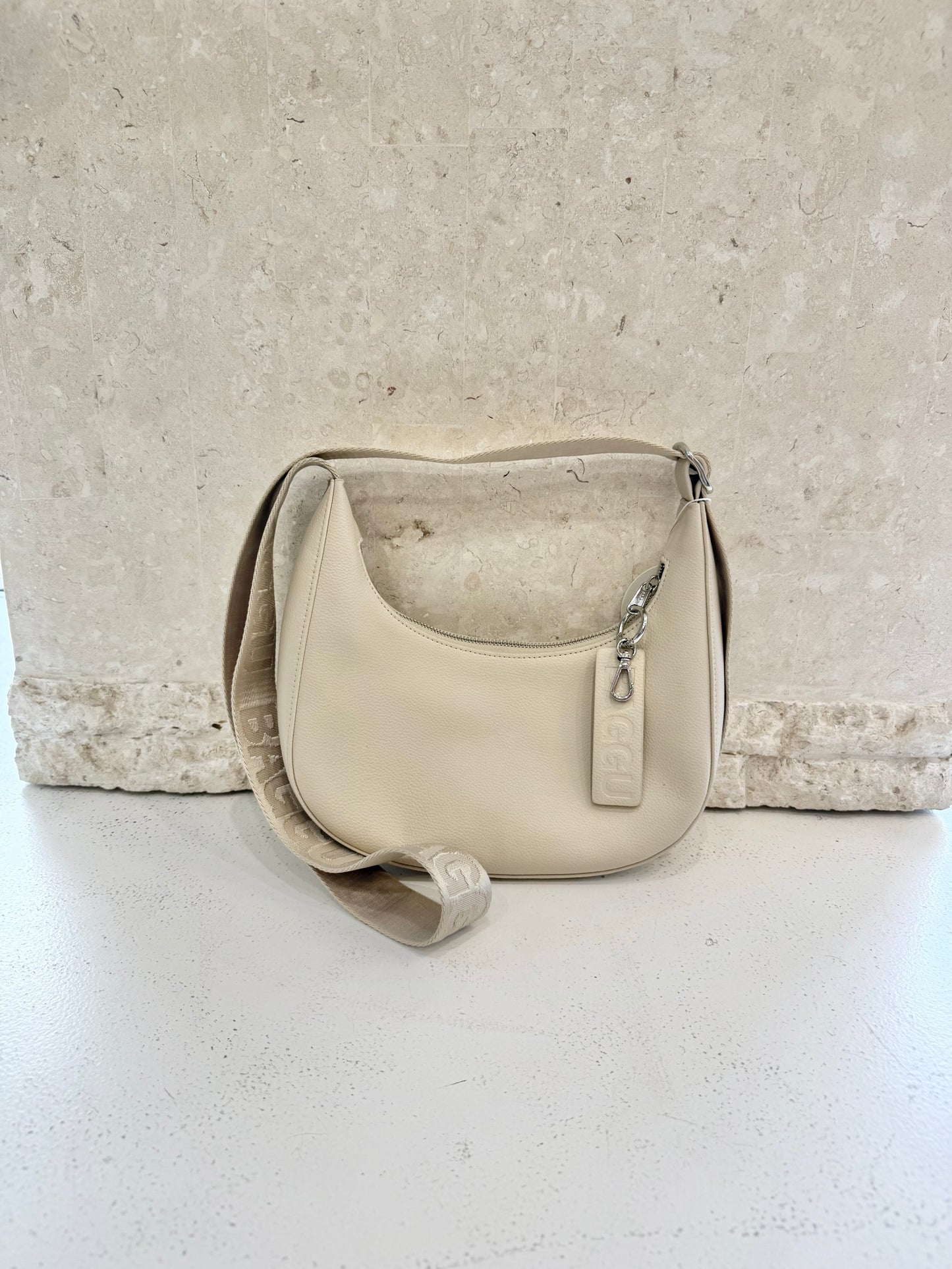 Baggu Straw Leather Crescent Bag