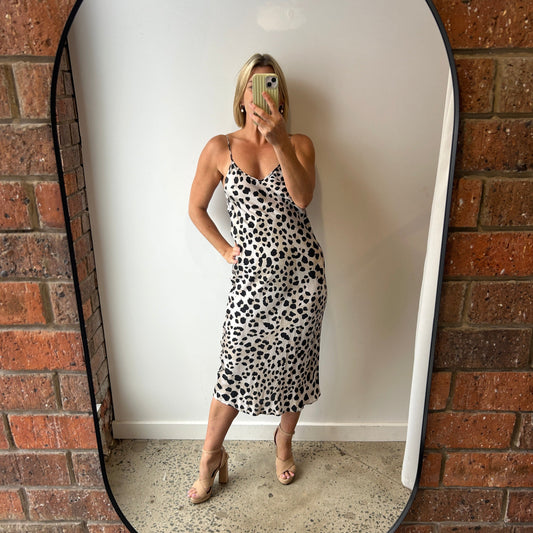 Silk Laundry 90's Slip Dress in Leopard Print  - Size M